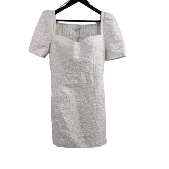 Elliatt Feminise Textured Puff Sleeve Mini Dress Large White New